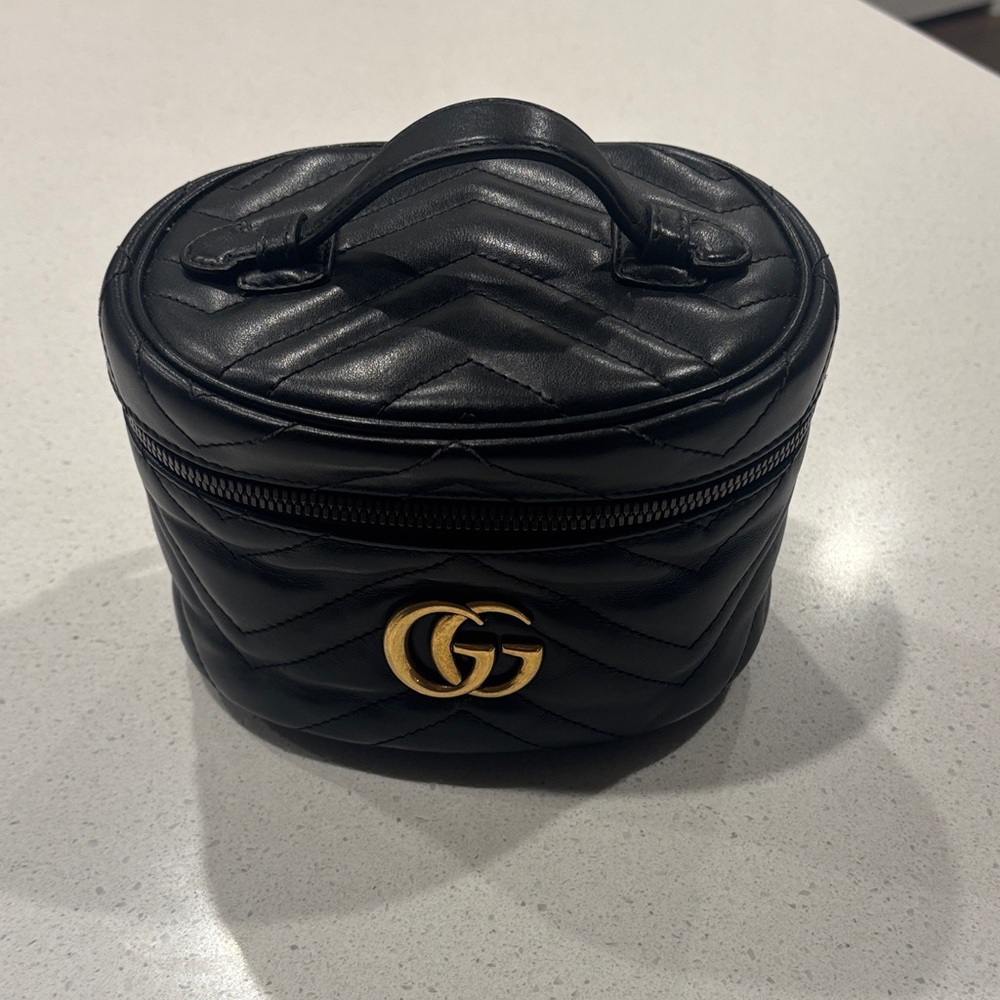 Gucci Black Quilted Vanity Bag with Gold Logo